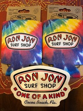Ron Jon Tie-Dye Can & Bottle Cooler - Rainbow Tie-Dye x 2 plus a sticker